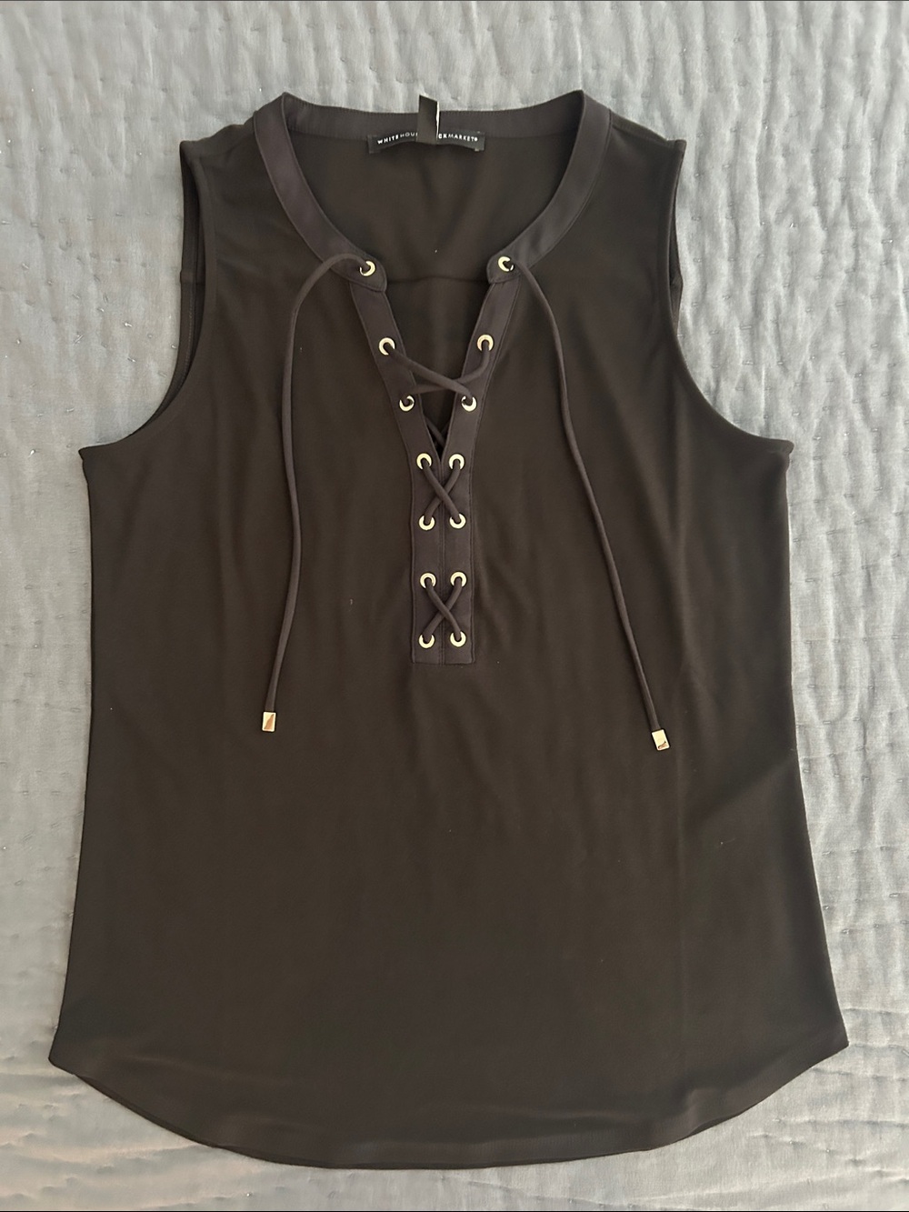 Sleeveless Lace-Up V-Neck Tank Top - Black